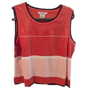 exclusively misook tank  XL Coral Pink Stripe Black Trim Sleeveless‎ Clean Girl